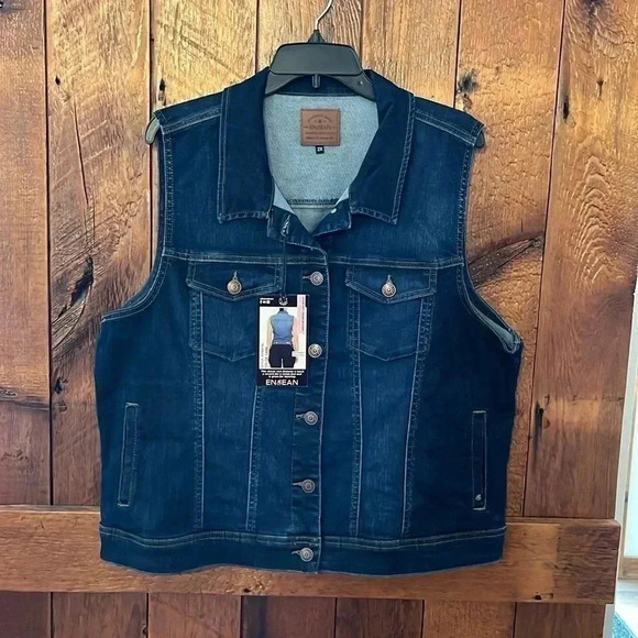 en jean Jackets & Blazers - Womens plus dark was denim vest, slight stretch, 4 pockets, metal buttons NWT
